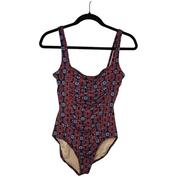 Garnet Hill Active Square Neck One Piece Swimsuit Ruched Flattering Size 8 - Picture 1 of 8